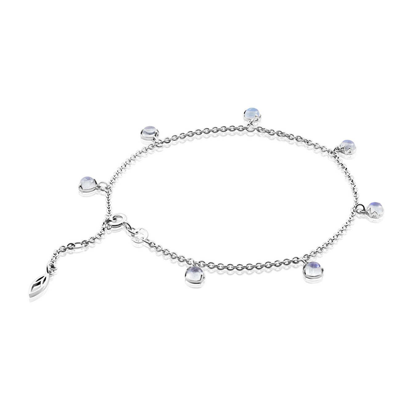 Leg bracelet made of silver "Lotus" with a moonstone