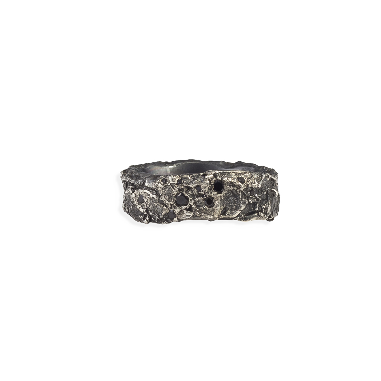 Silver ring with black spinel