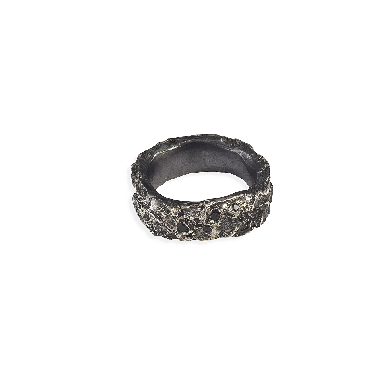 Silver ring with black spinel