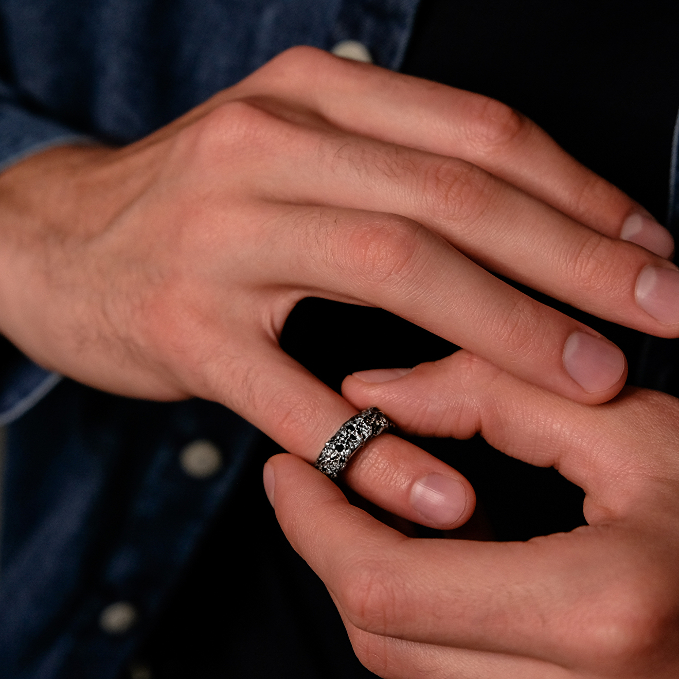 Silver ring with black spinel
