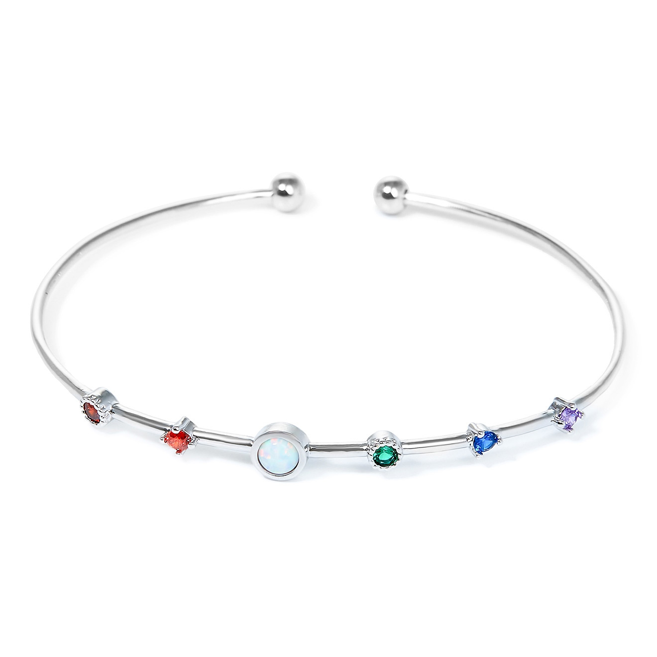 Silver bracelet with crystals and synthetic opal