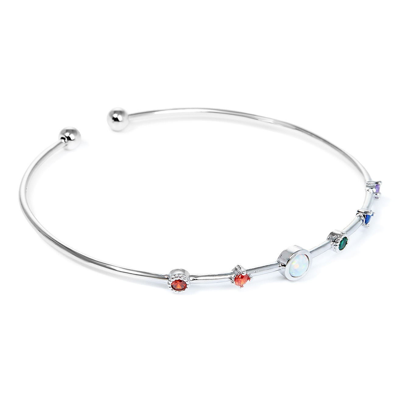 Silver bracelet with crystals and synthetic opal