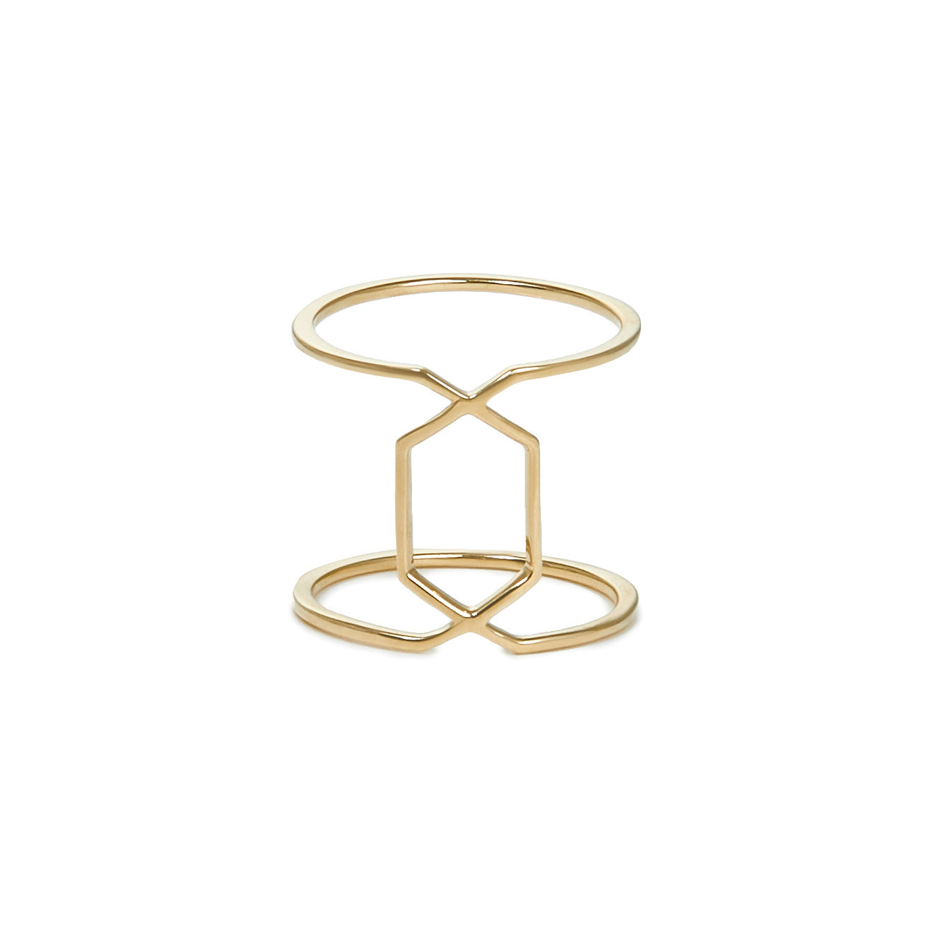 Jewlia Двойное кольцо-соты из желтого золота, из коллекции «Соты»