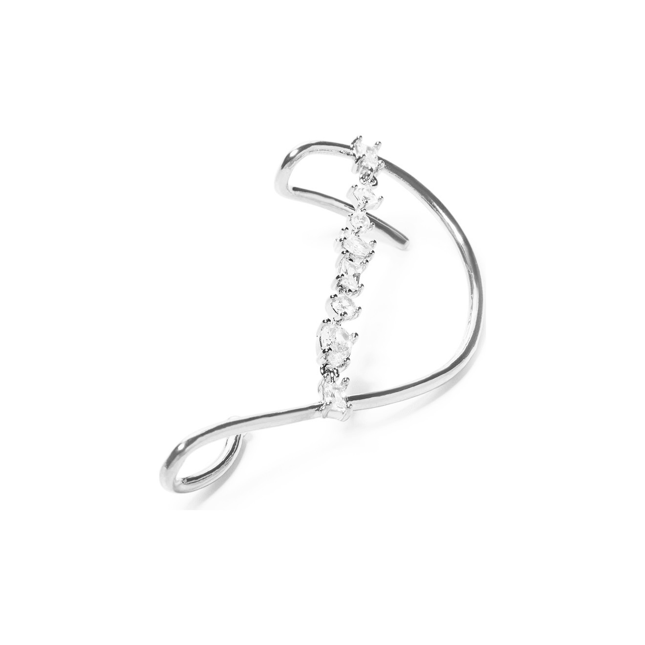 Silver curved cuff with crystals