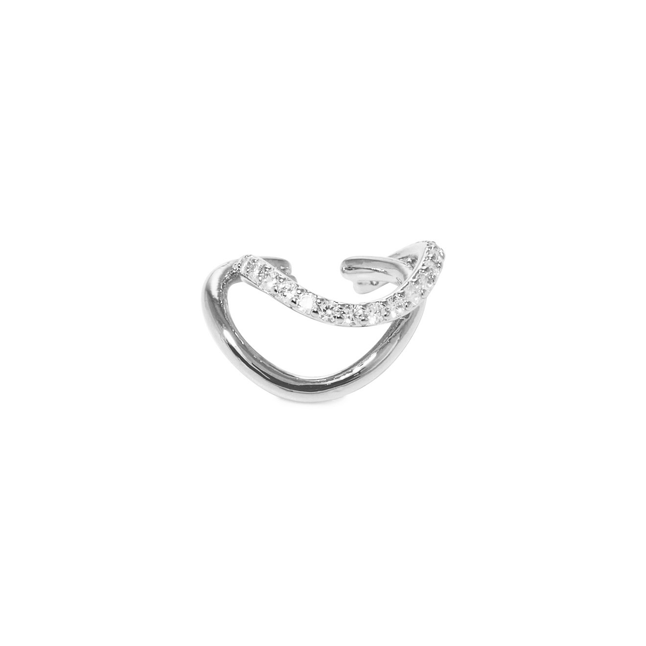Silver-plated double curved cuff with crystals