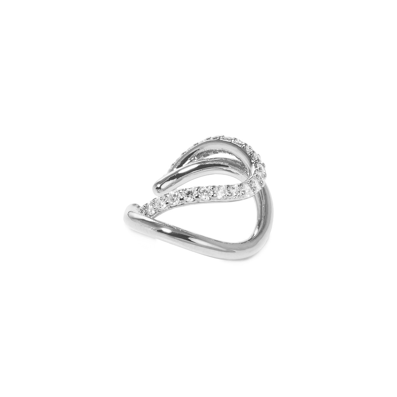 Silver-plated double curved cuff with crystals