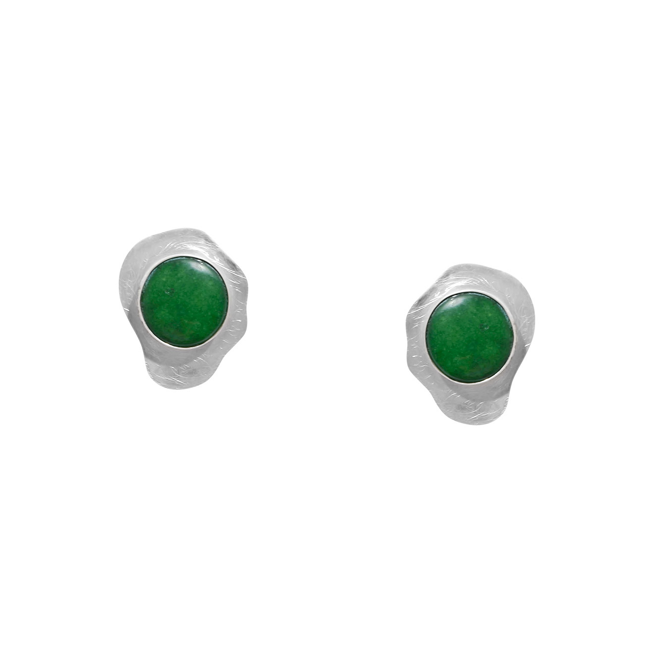 Покрытые серебром пусеты с зеленым самоцветом Green Stone