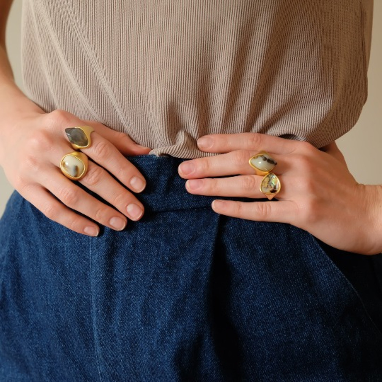 ring with beige stone