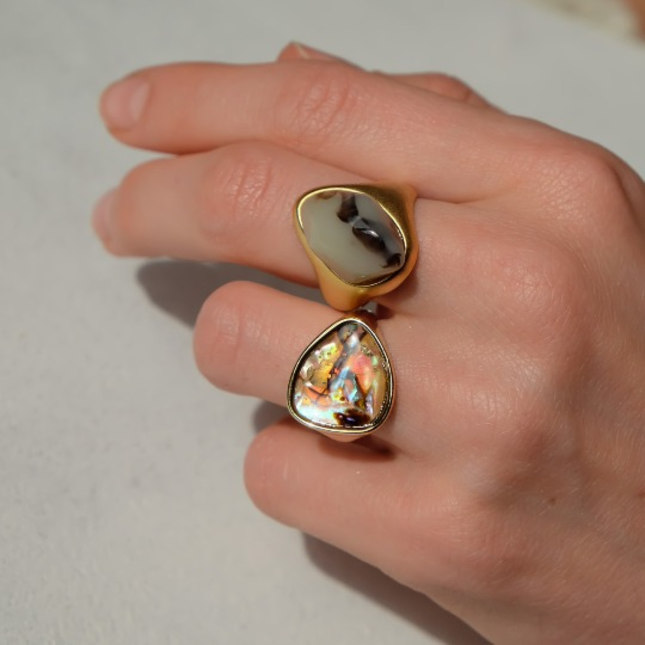ring with beige stone
