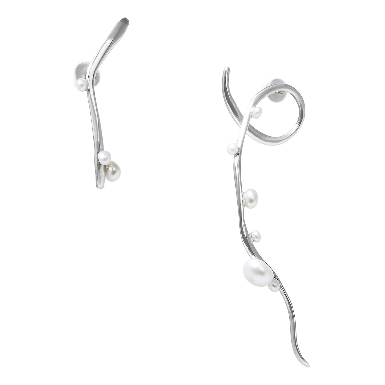 Asymmetric Esther Silver Earrings with Pearls