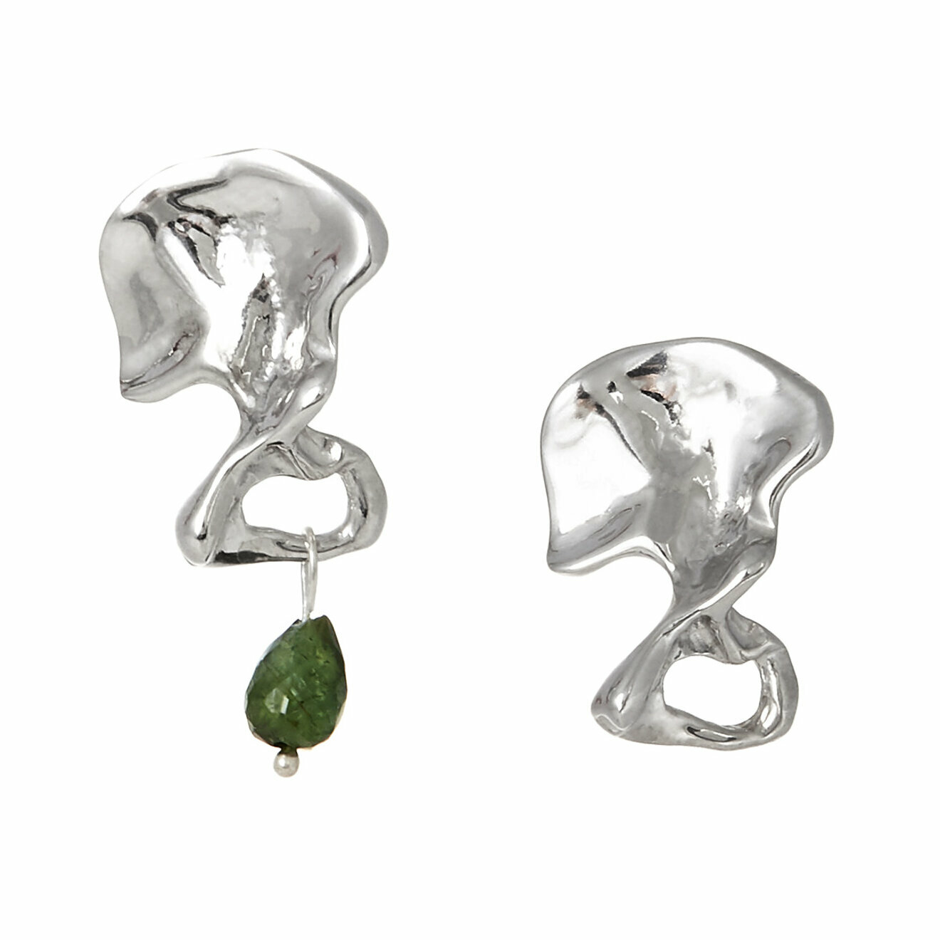 Asymmetric earrings with green tourmaline