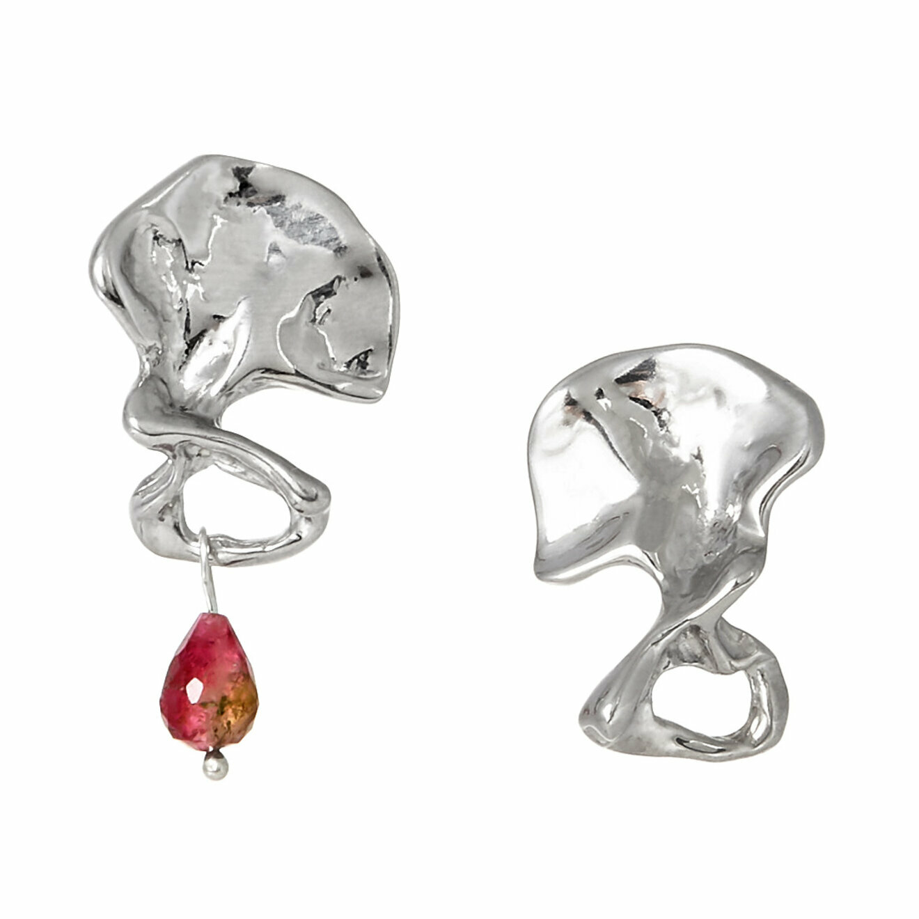 Asymmetric earrings with pink tourmaline