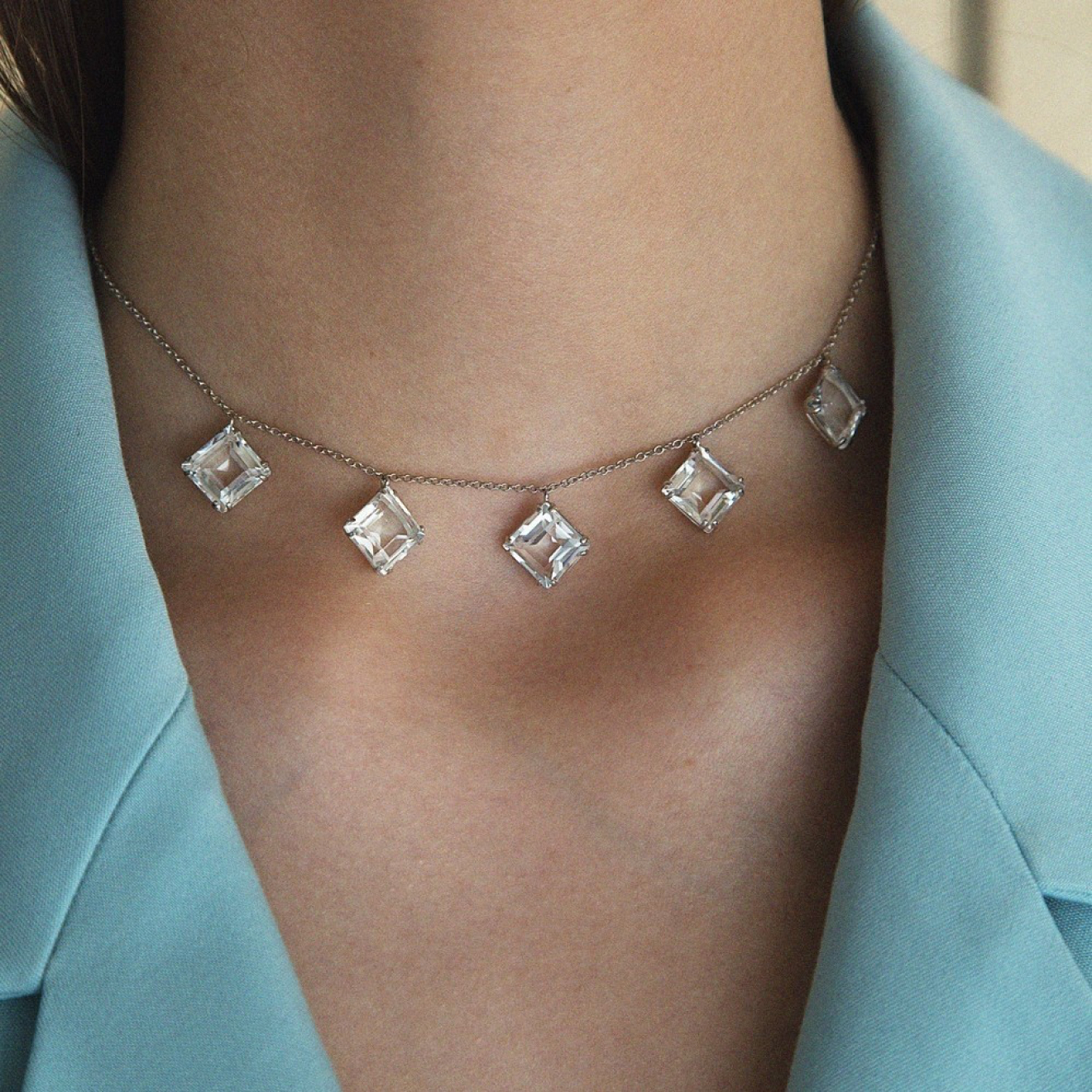 Серебряное колье Serene с подвесками из горного хрусталя
