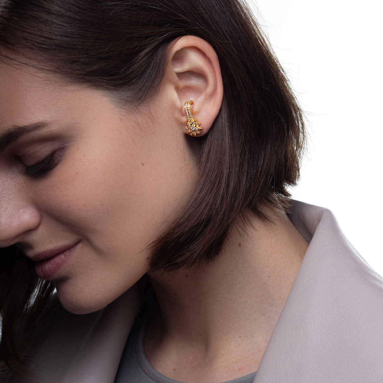 climber earrings with stars and crystals