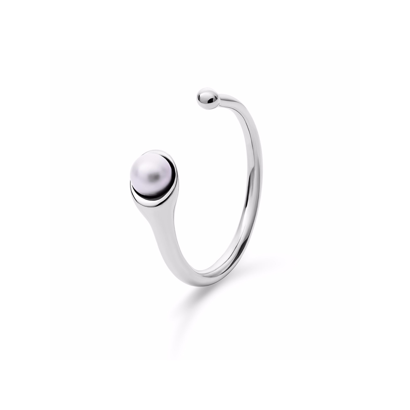 Silver open ring with white pearls