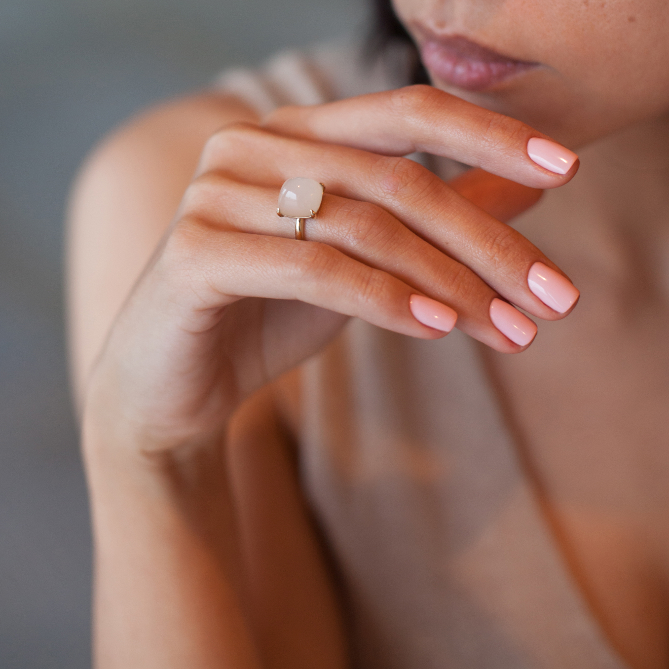 Gold Ring with Milky Quartz Kisses
