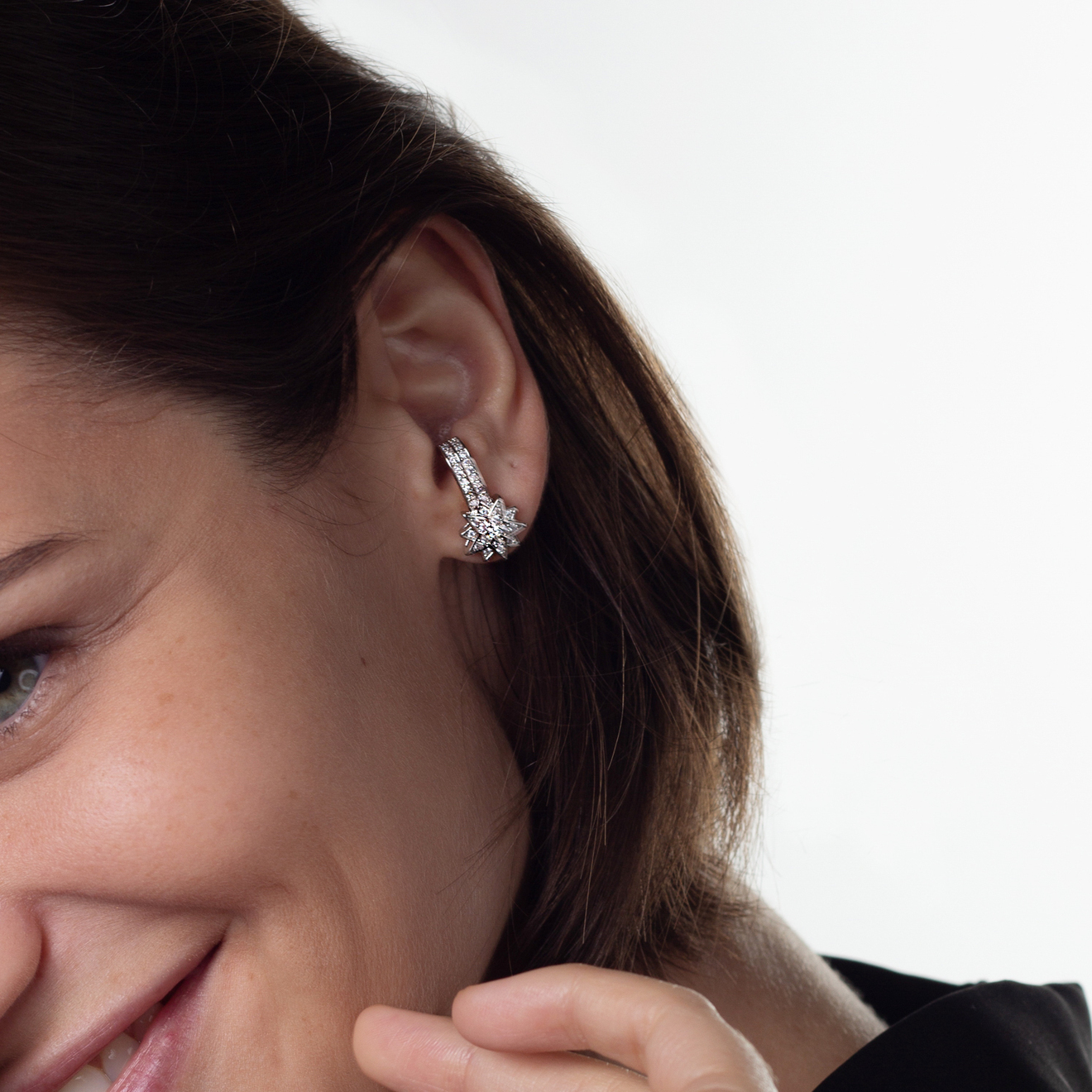 climber earrings with stars and crystals