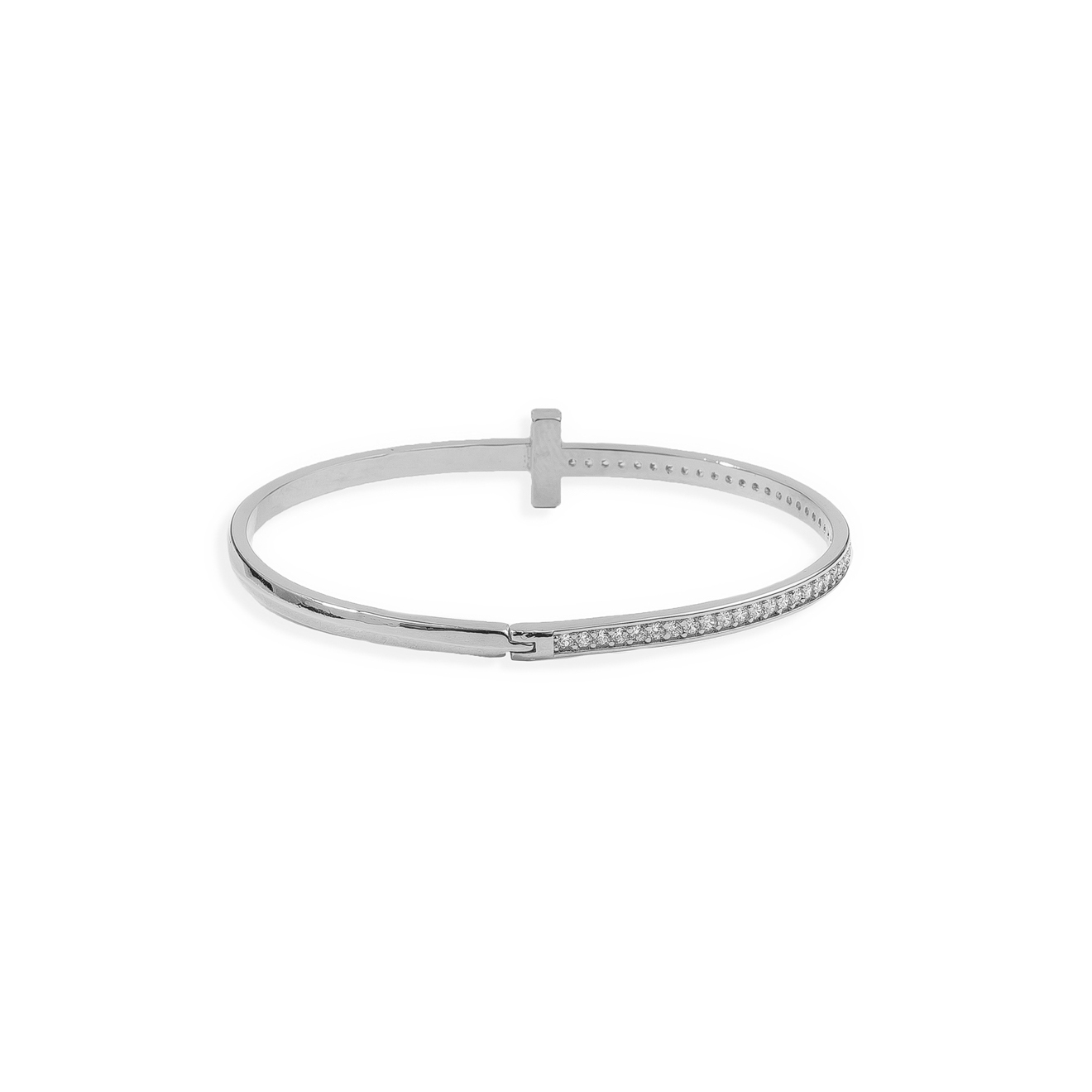 Silver hard bracelet with crystals