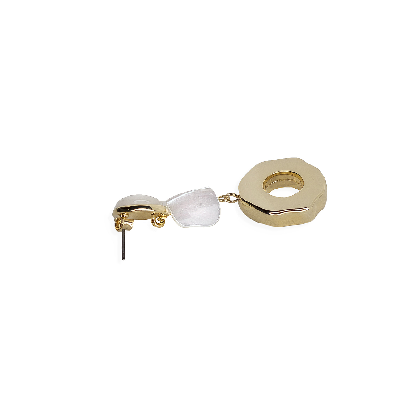 earrings with a light stone and round pendants