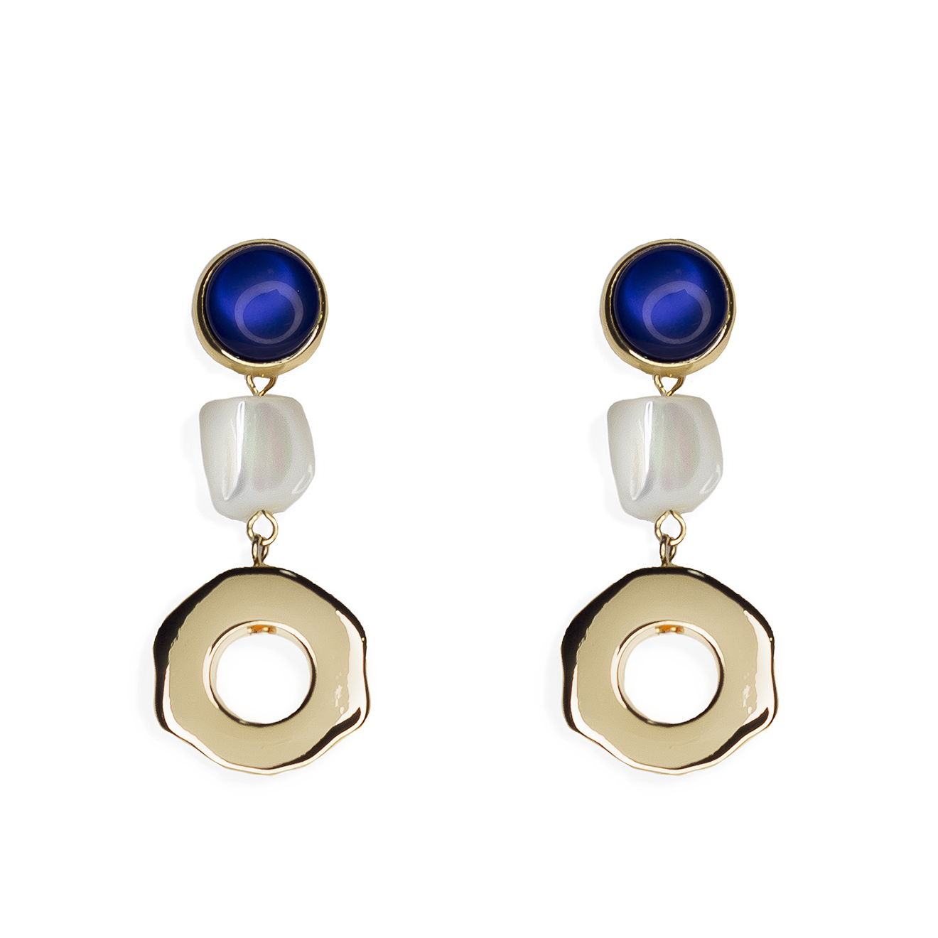earrings with blue stone and round pendants
