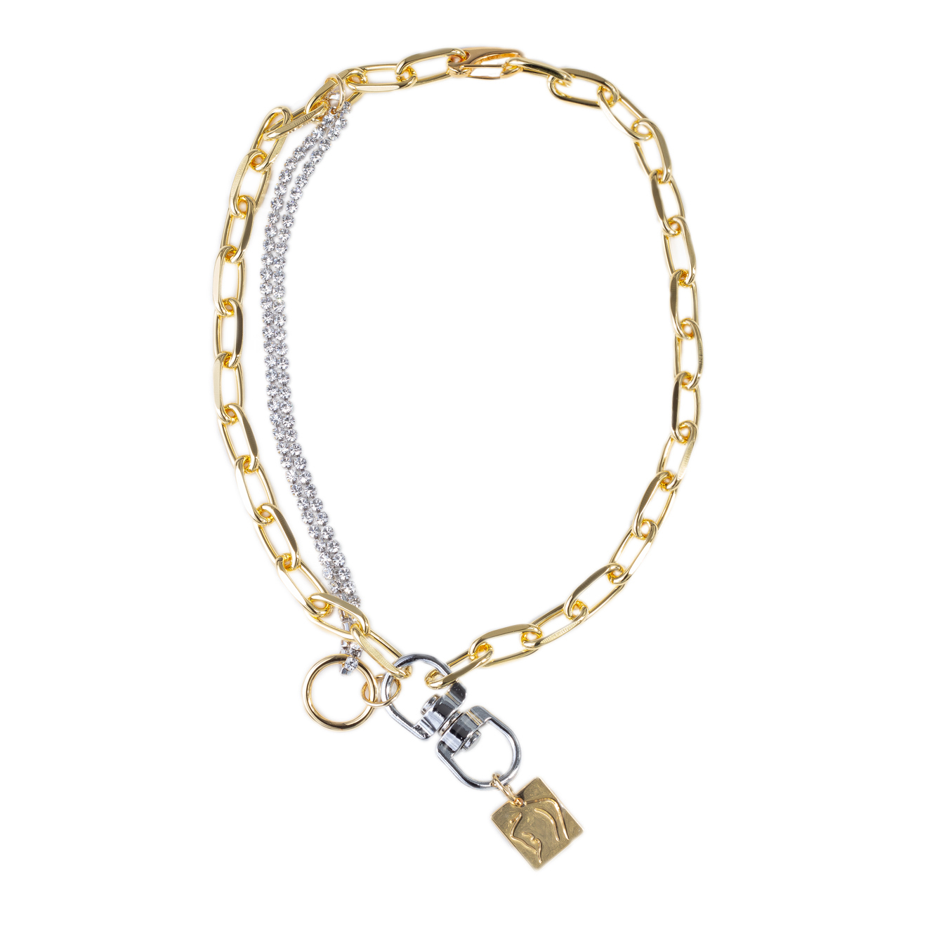chain necklace with crystals and mint pendant
