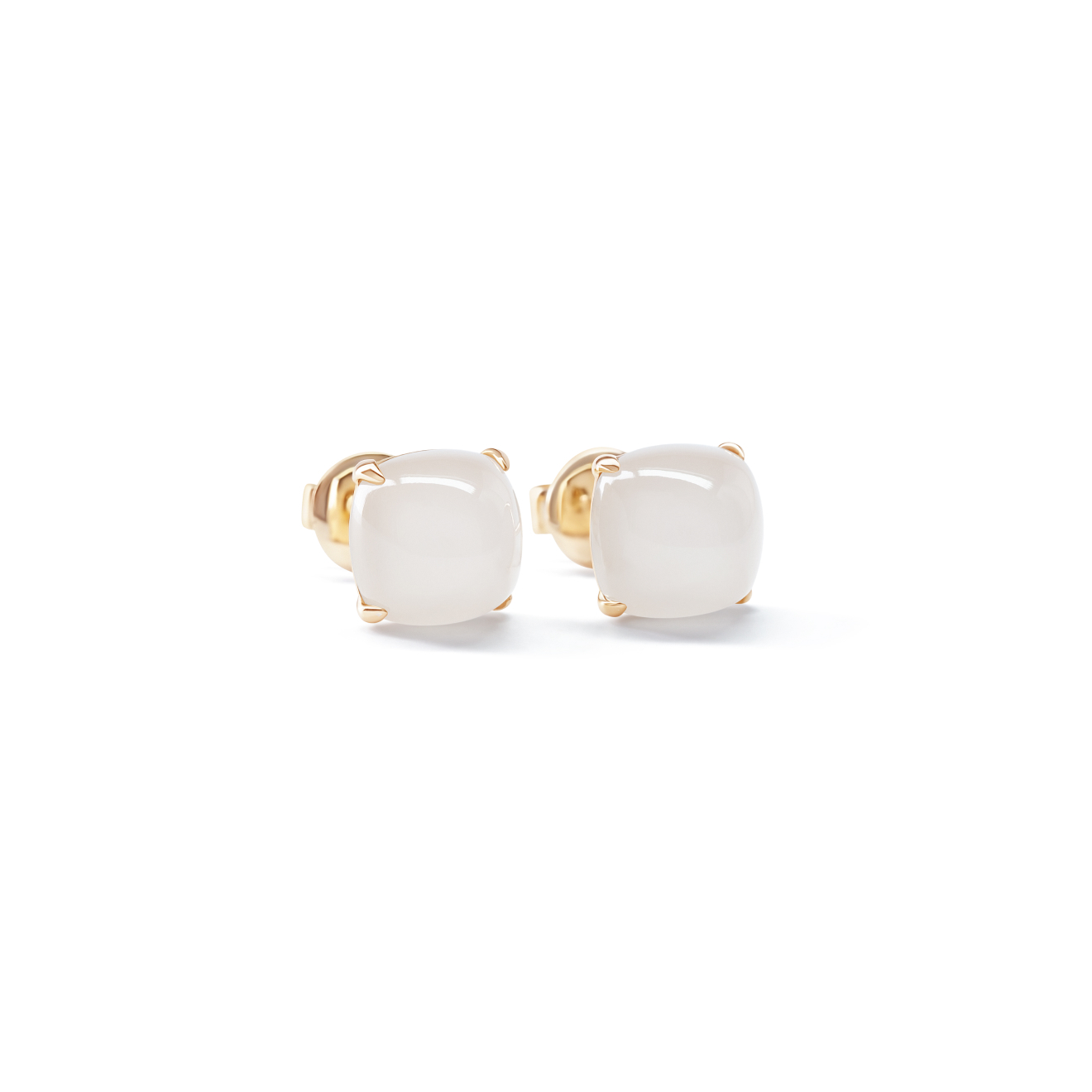 Kisses Mini Gold Stud Earrings with Milk Quartz