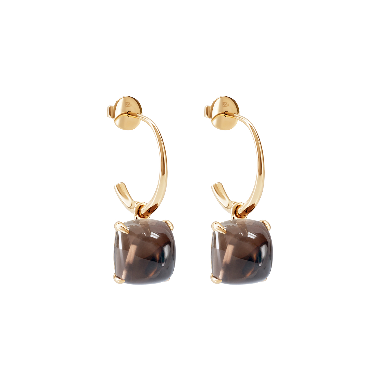 Kisses Maxi Gold Earrings with Smoky Quartz