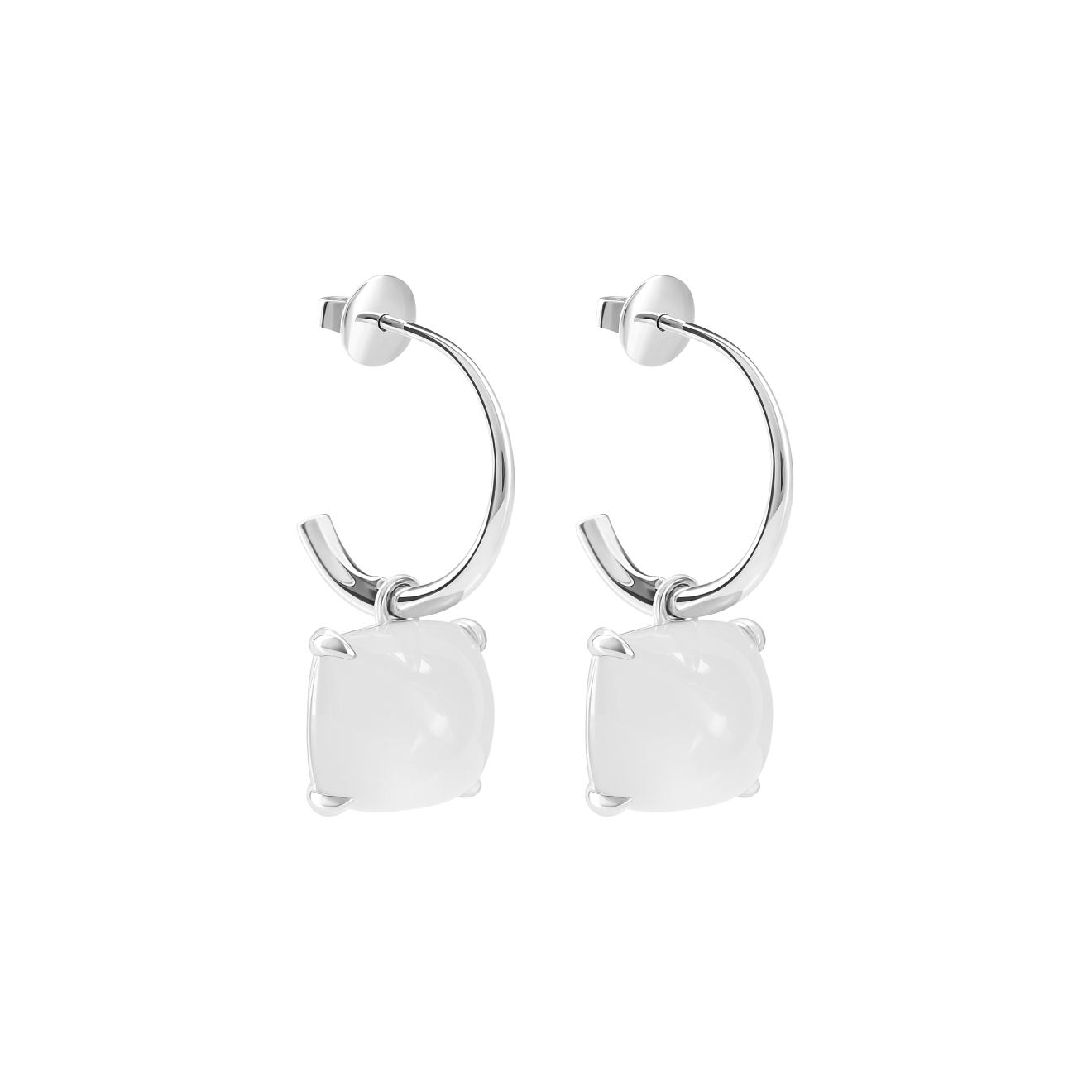 White Gold Kisses Maxi Earrings with Milky Quartz