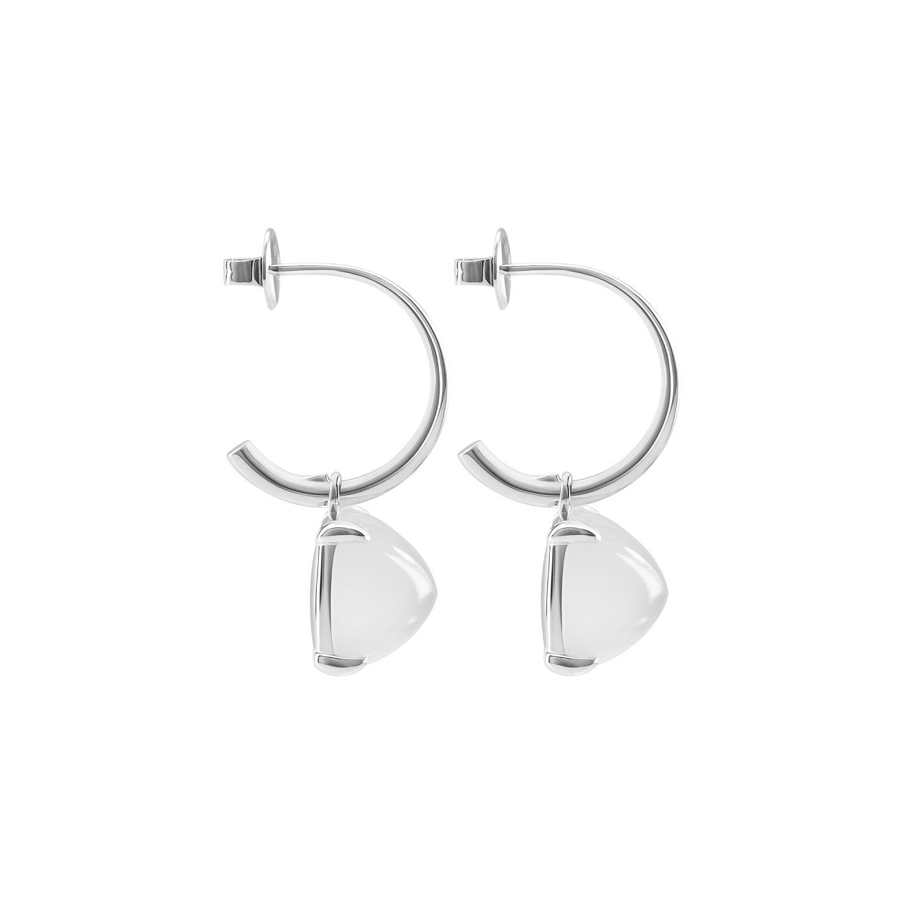 White Gold Kisses Maxi Earrings with Milky Quartz