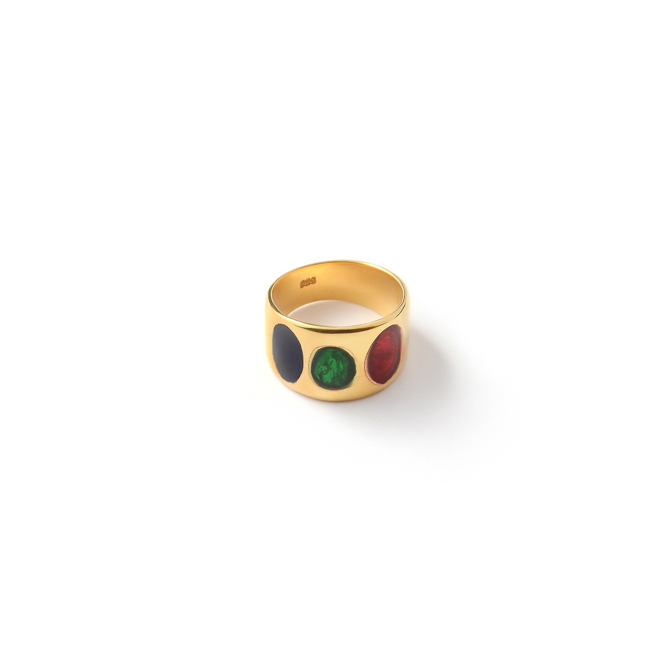 Позолоченное кольцо с цветной эмалью ENAMEL TRICOLOR