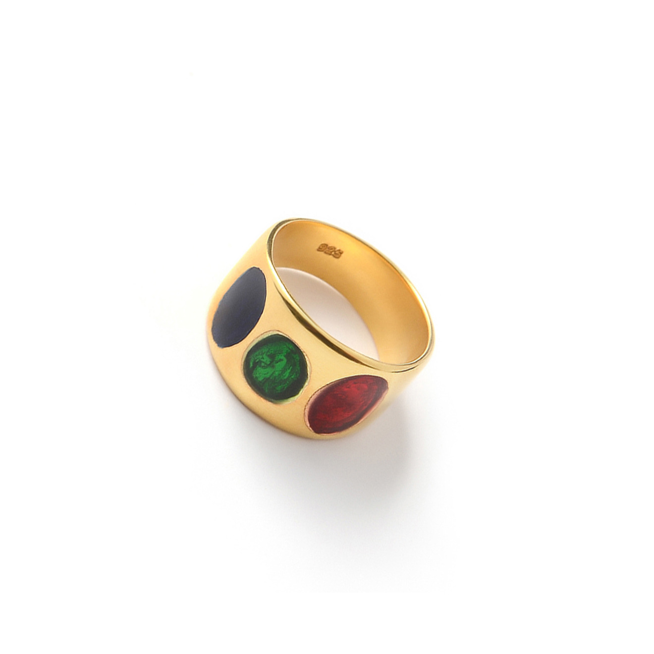 Позолоченное кольцо с цветной эмалью ENAMEL TRICOLOR