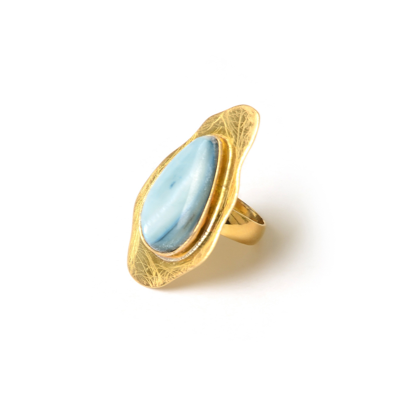 Позолоченное кольцо с голубым агатом SKU BLUE AGATE