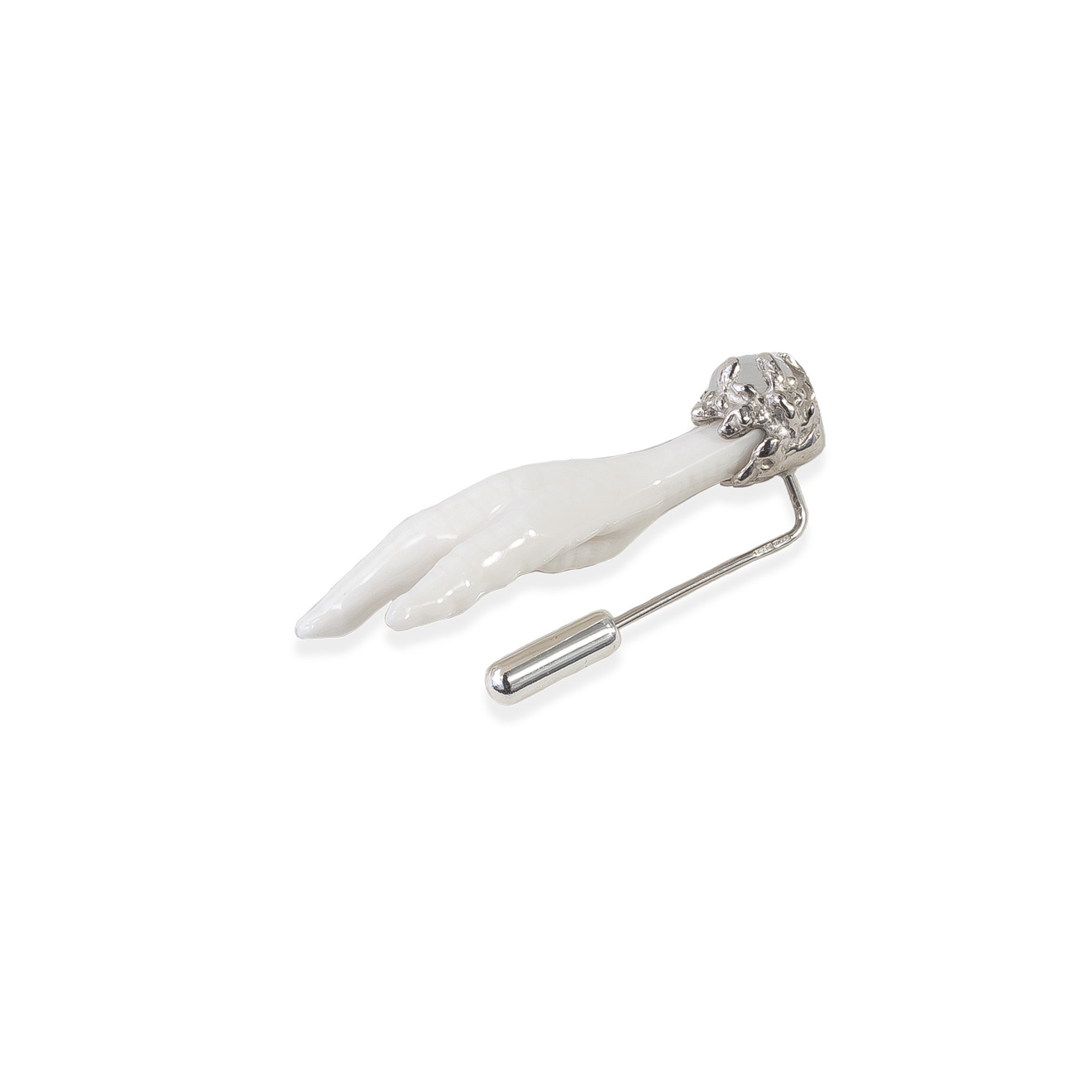 Brooch-foot made of porcelain and silver with a moonstone