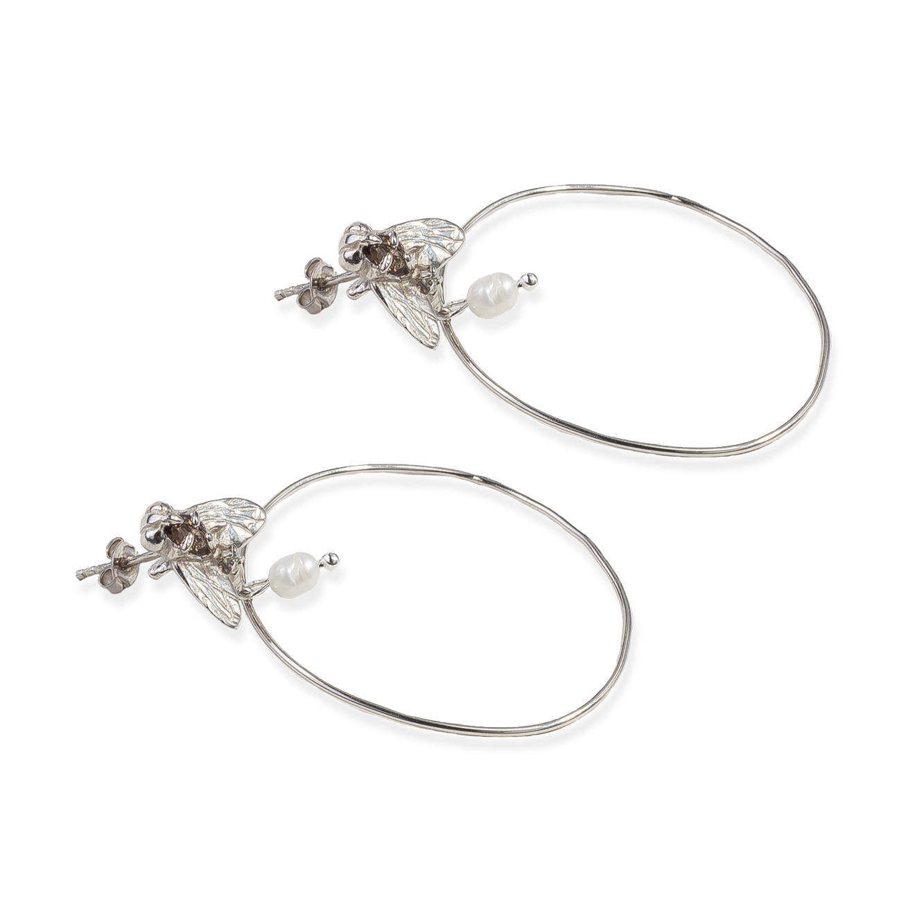 nickel silver hoop earrings with flies