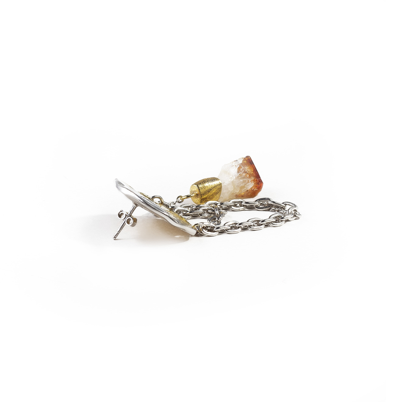 Gold-plated silver coin earrings with chains and citrine