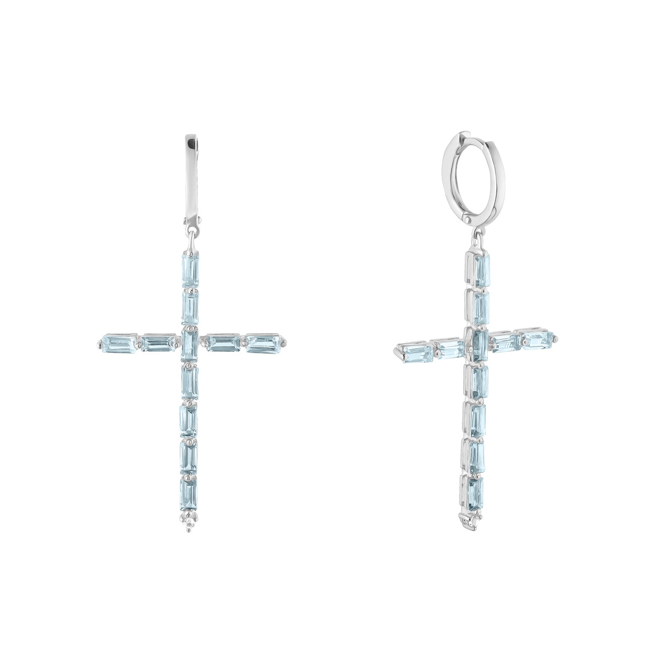 Акцентные серьги Moonka Серьги-кликеры из серебра с подвесками-крестами с голубыми топазами