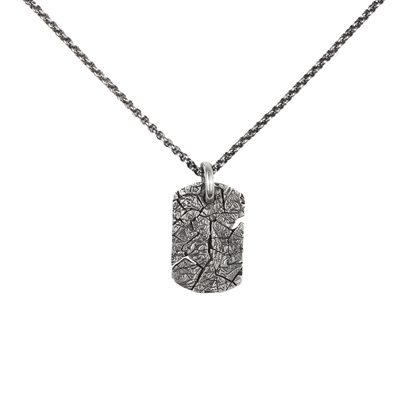 Pendant-token with cracks on a silver chain