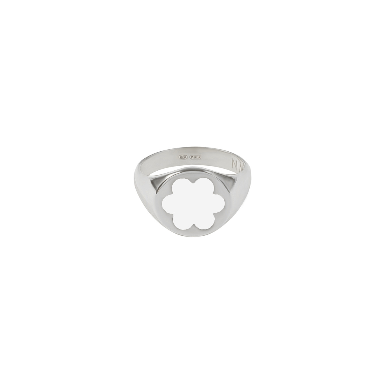 moonswoon широкое кольцо из серебра с перламутром Moonswoon Кольцо-печатка из серебра с эмалью Незабудка Белая