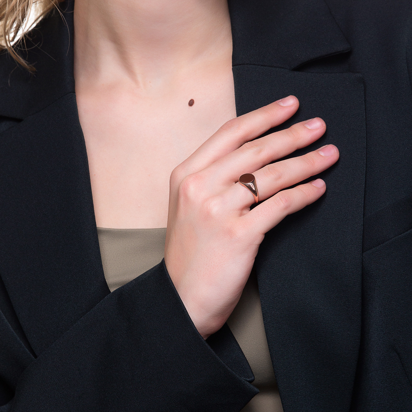 Rose gold plated silver signet