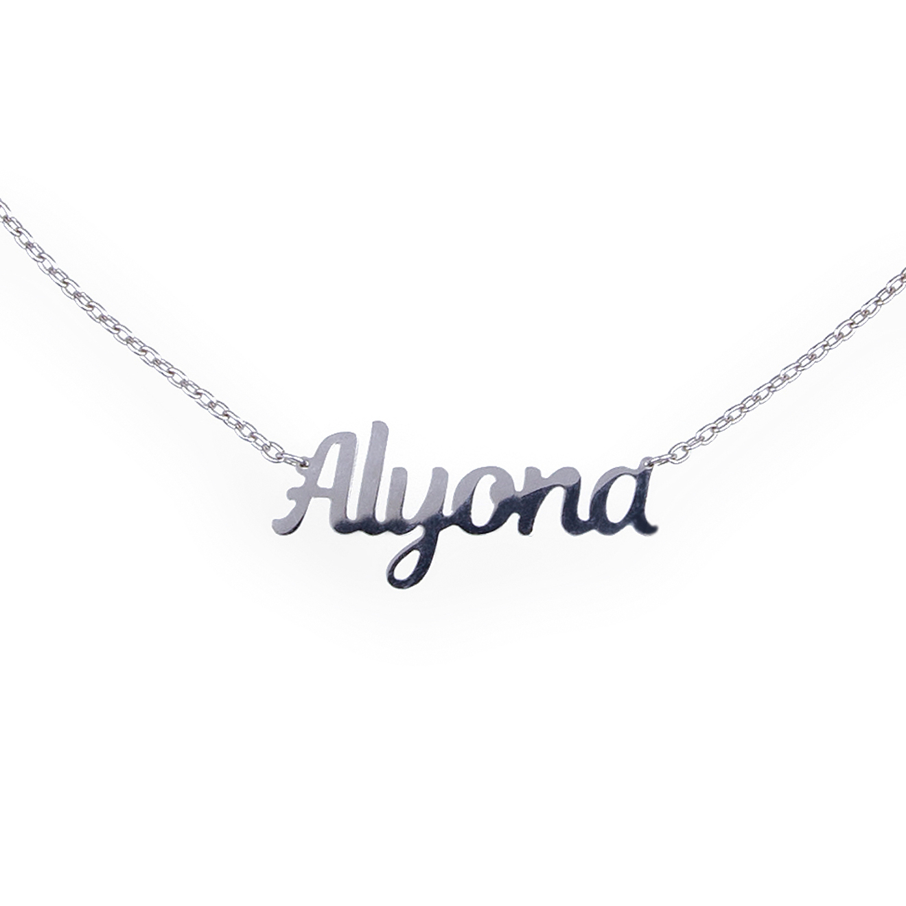 Именная подвеска на цепочке из серебра Alyona