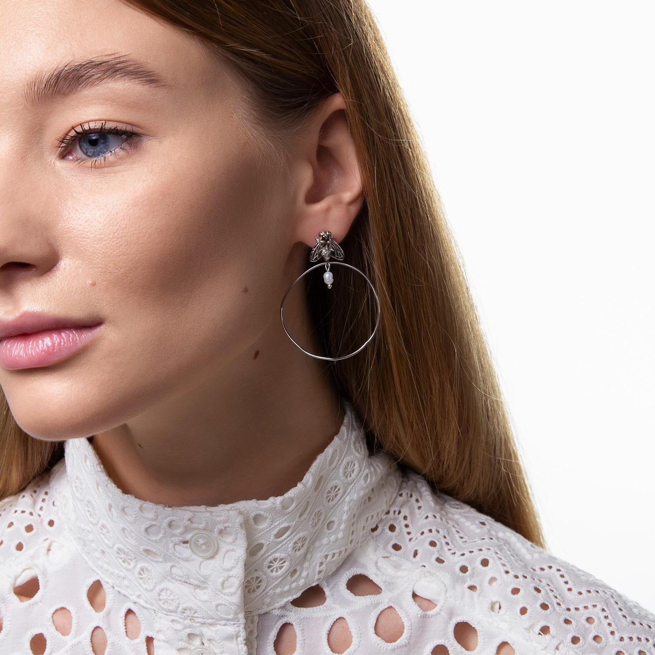 nickel silver hoop earrings with flies