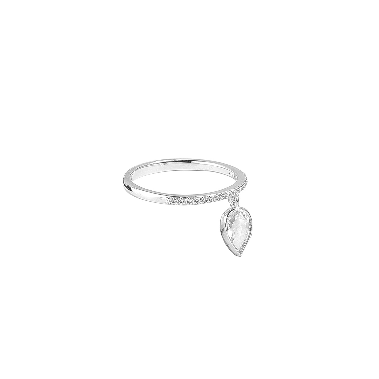 Silver track ring with topaz and crystal drop pendant