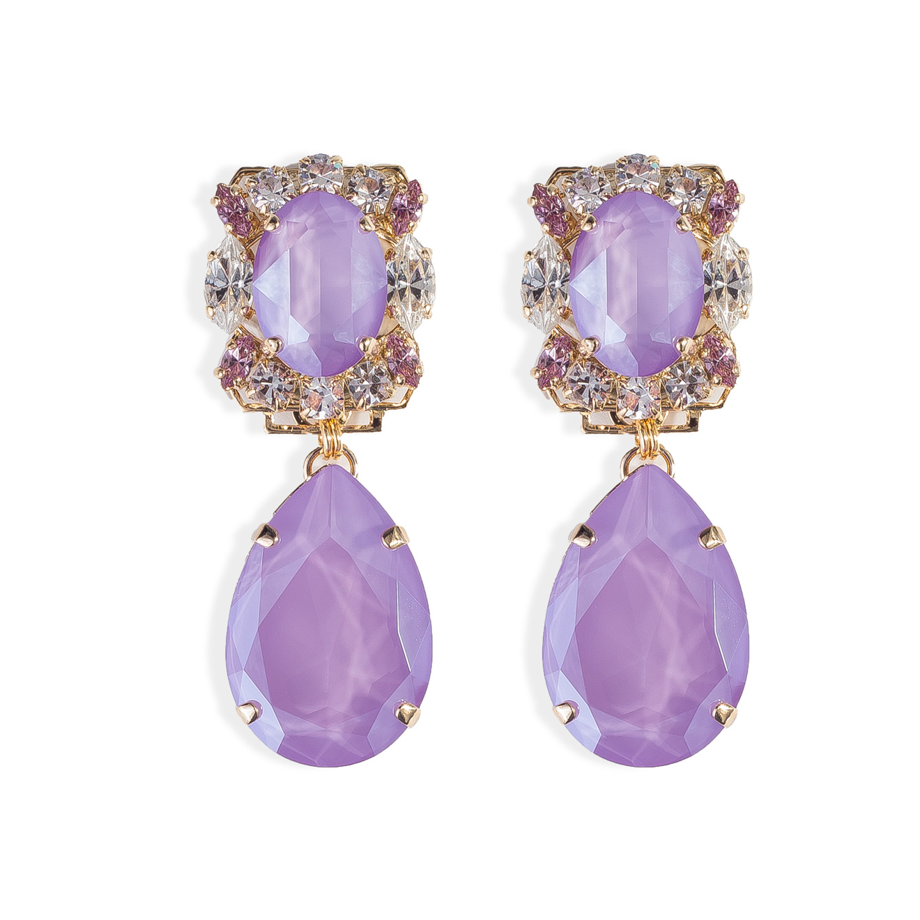 Позолоченные серьги с розовыми кристаллами Gem Cluster