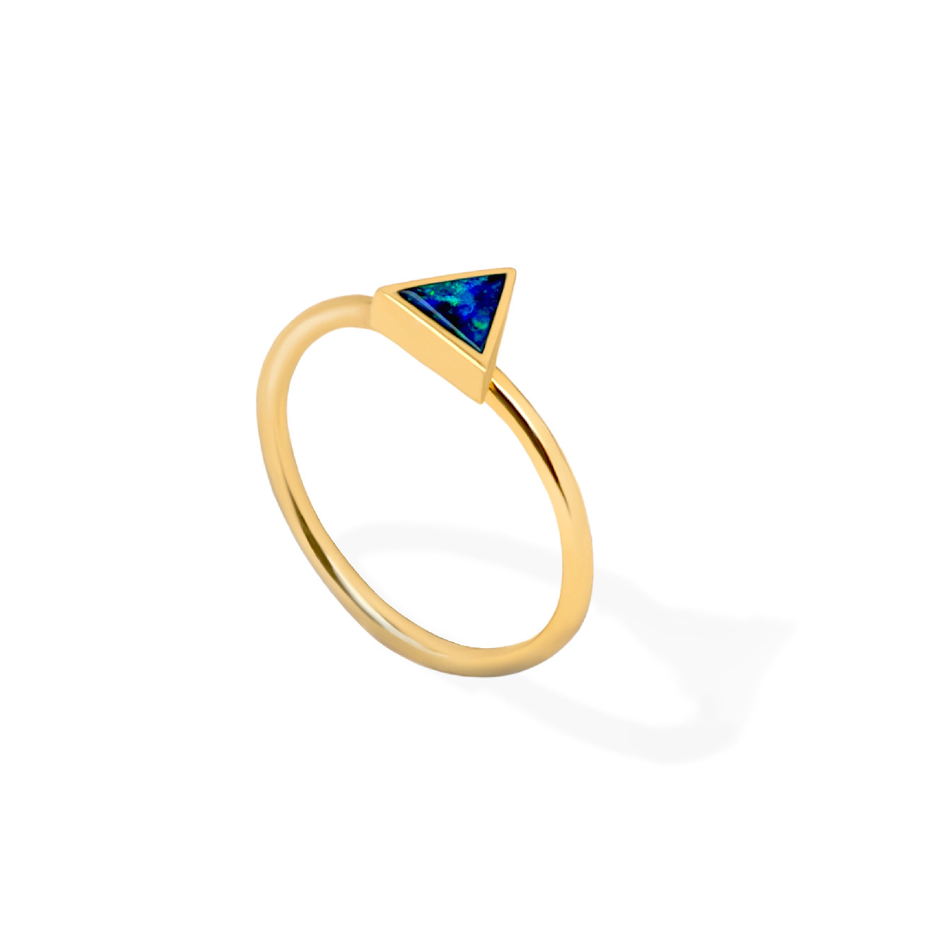 Triangle ring made of gold with opal