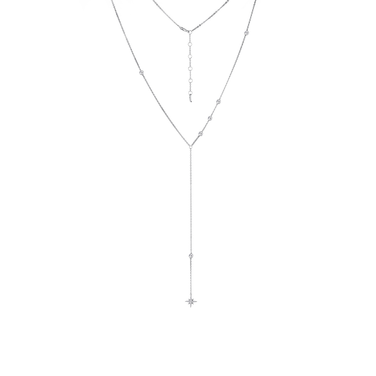 Колье-галстук из серебра с круглыми фианитами и большой звездой – купить винтернет-магазине Poison Drop, артикул 31086.