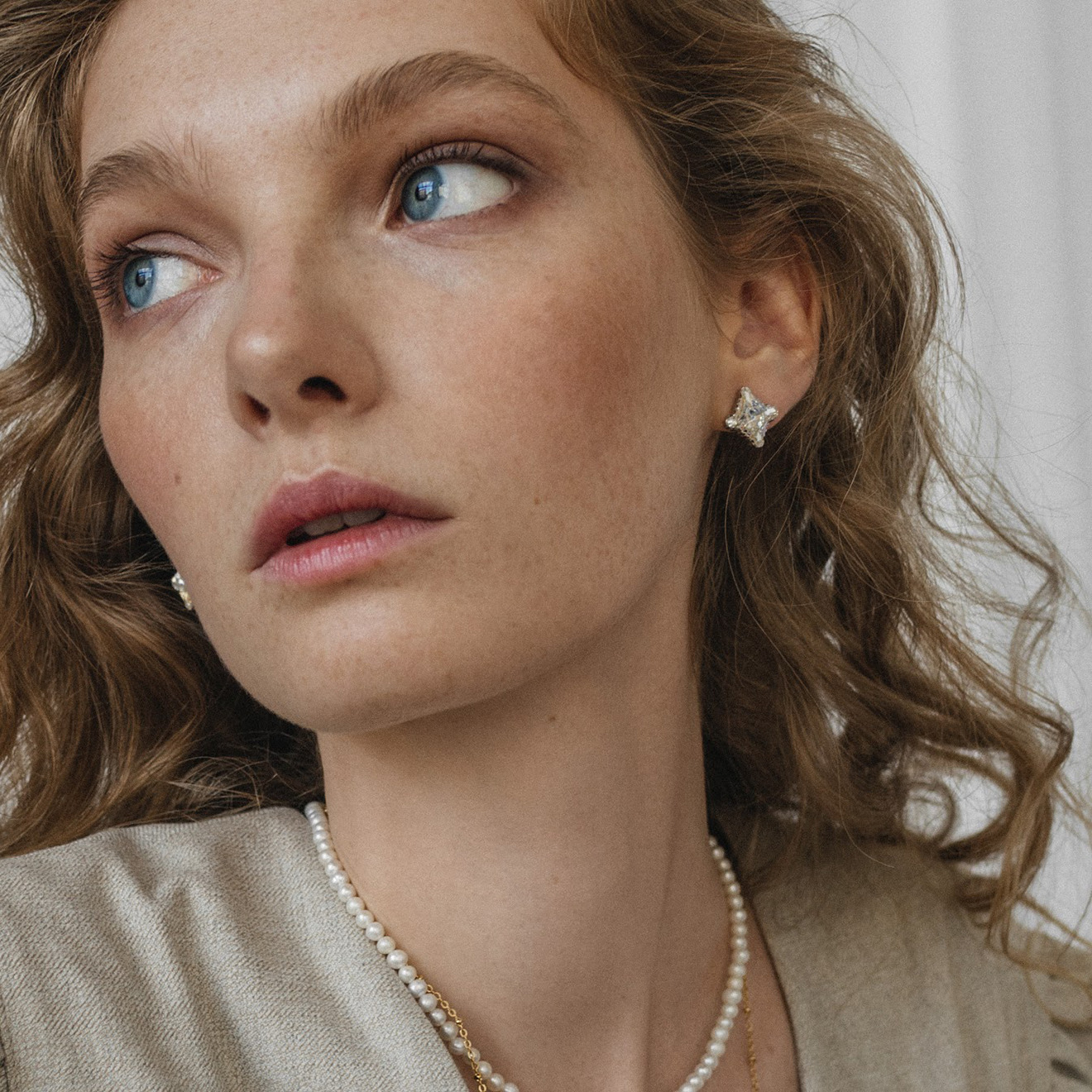Rhombus Crystal Stud Earrings with Crystals