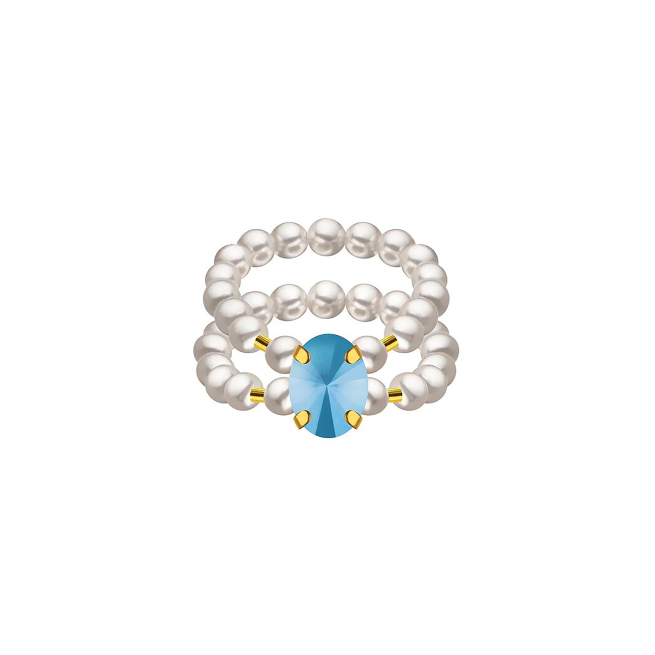 Double ring with pearls and Swarovski Uranus Aquarius crystal