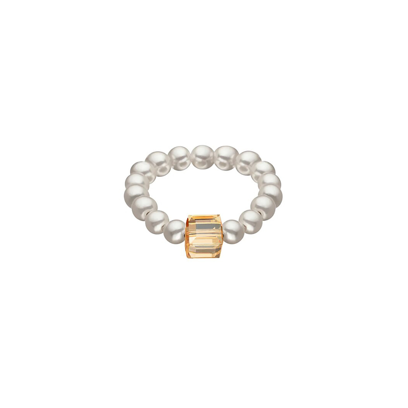 Pearl Cube Ring with Crystal