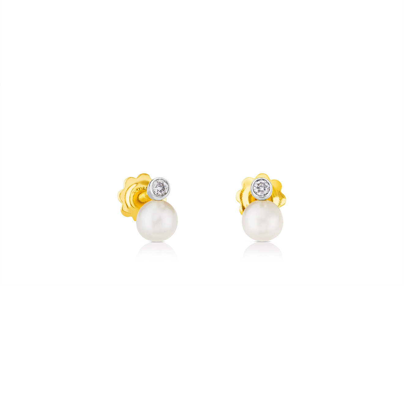Sweet Dolls earrings in yellow gold with pearls and diamonds