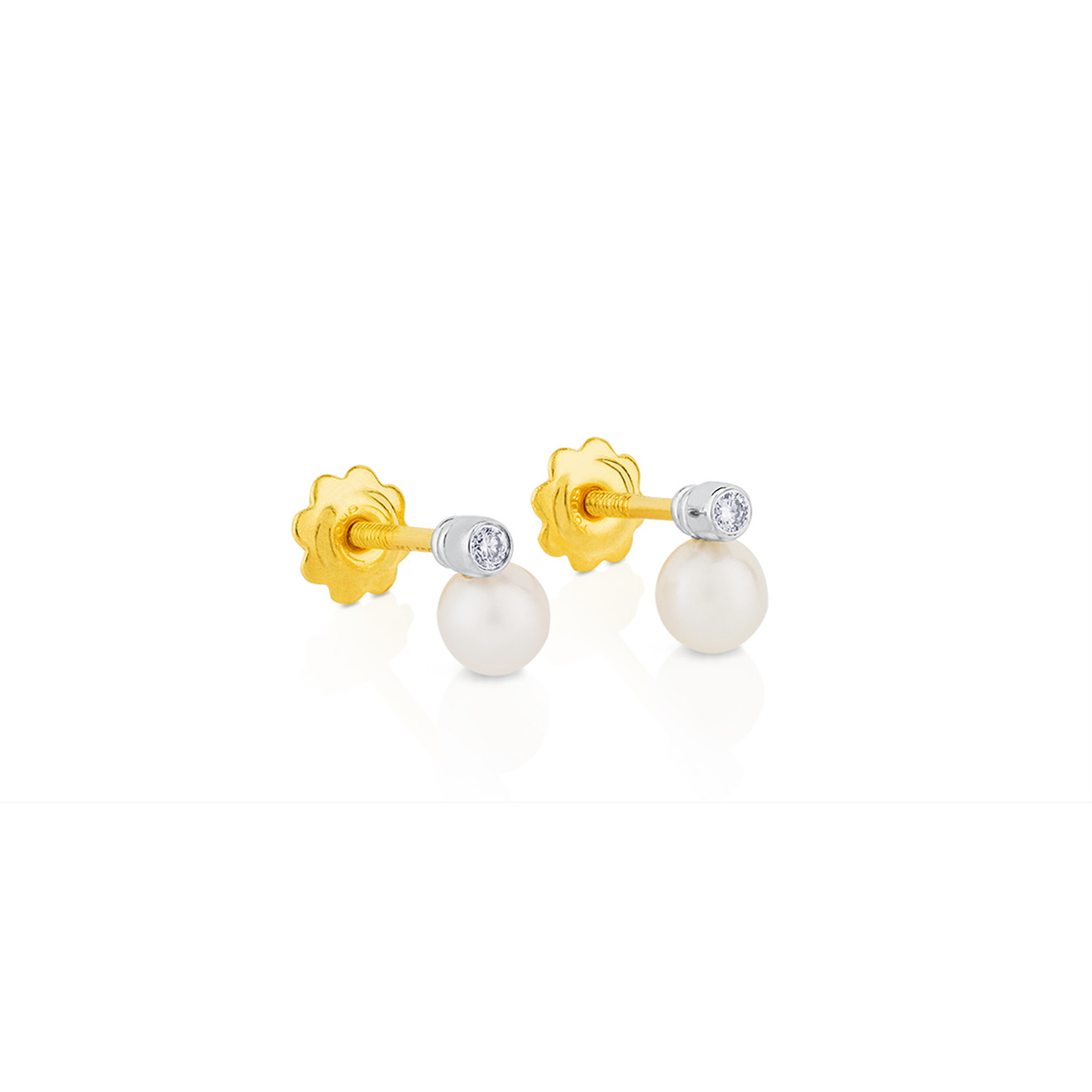 Sweet Dolls earrings in yellow gold with pearls and diamonds
